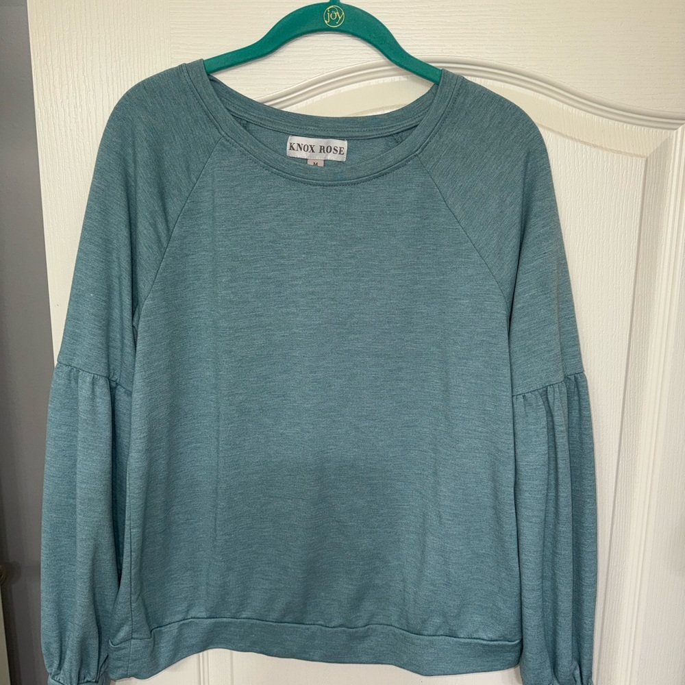Knox Rose Dusty Teal Long Sleeve Ruffle-Sleeve Pullover